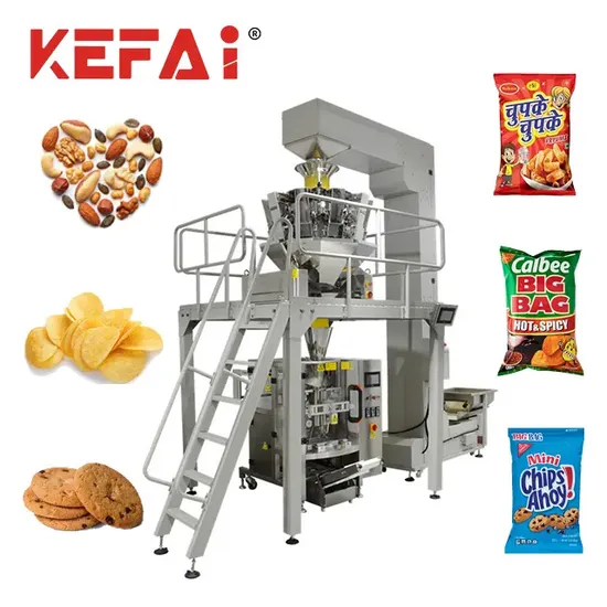 Kefai Automatic Vffs Food Weighing Packing Vacuum Vertical Forming Filling Sealing Peanut Grain Potato Chips Rice Ice Sugar Granule Pouch Bag Packaging Machine 